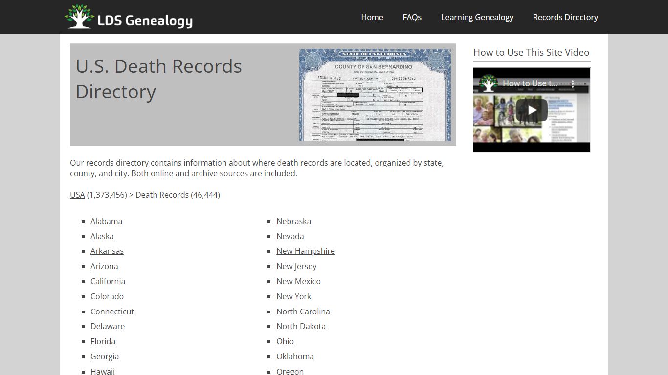 U.S. Death Records Directory - LDS Genealogy