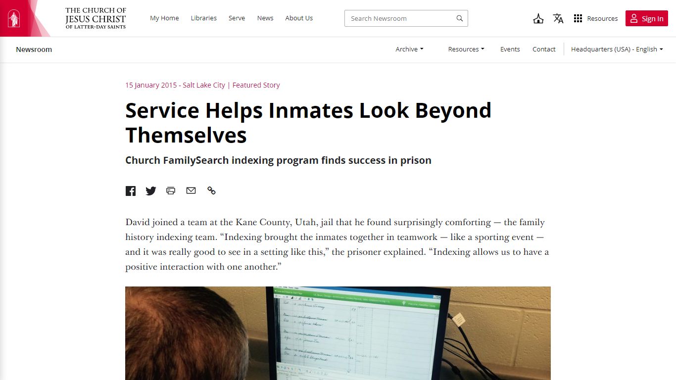 Inmates Serve in FamilySearch Indexing Program - Church Newsroom